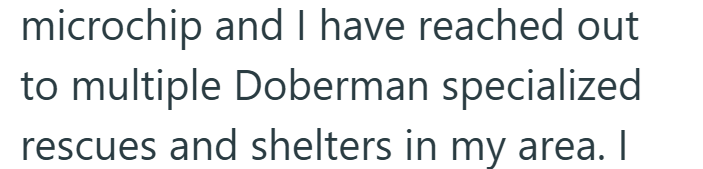 microchip and I have reached out to multiple Doberman specialized rescues and shelters in my area. I
