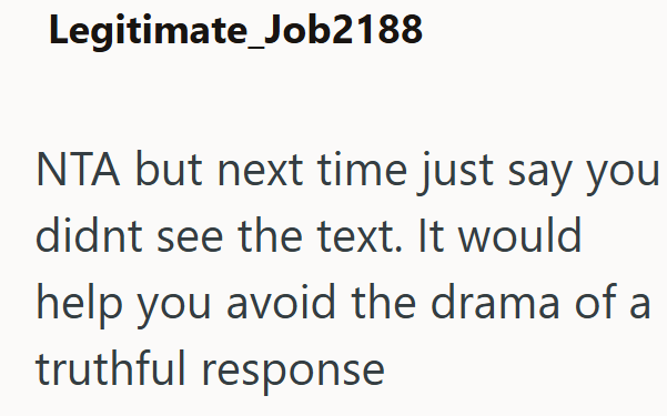 Legitimate_Job2188 NTA but next time just say you didnt see the text. It would help you avoid the drama of a truthful response
