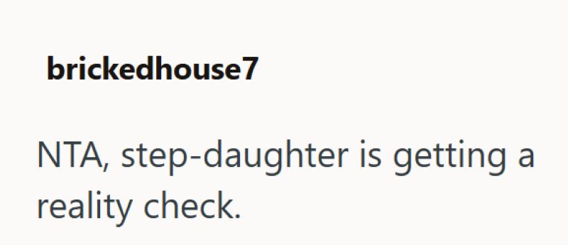 brickedhouse7 NTA, step-daughter is getting a reality check.