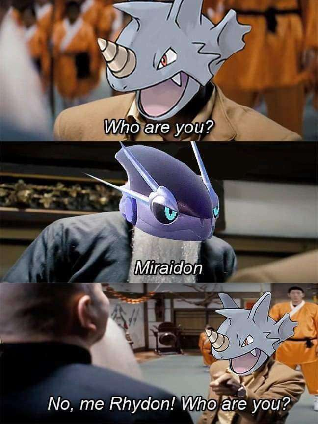 Who are you? Miraidon No, me Rhydon! Who are you?