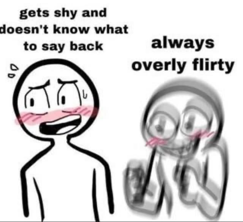 gets shy and doesn't know what 00 to say back always overly flirty