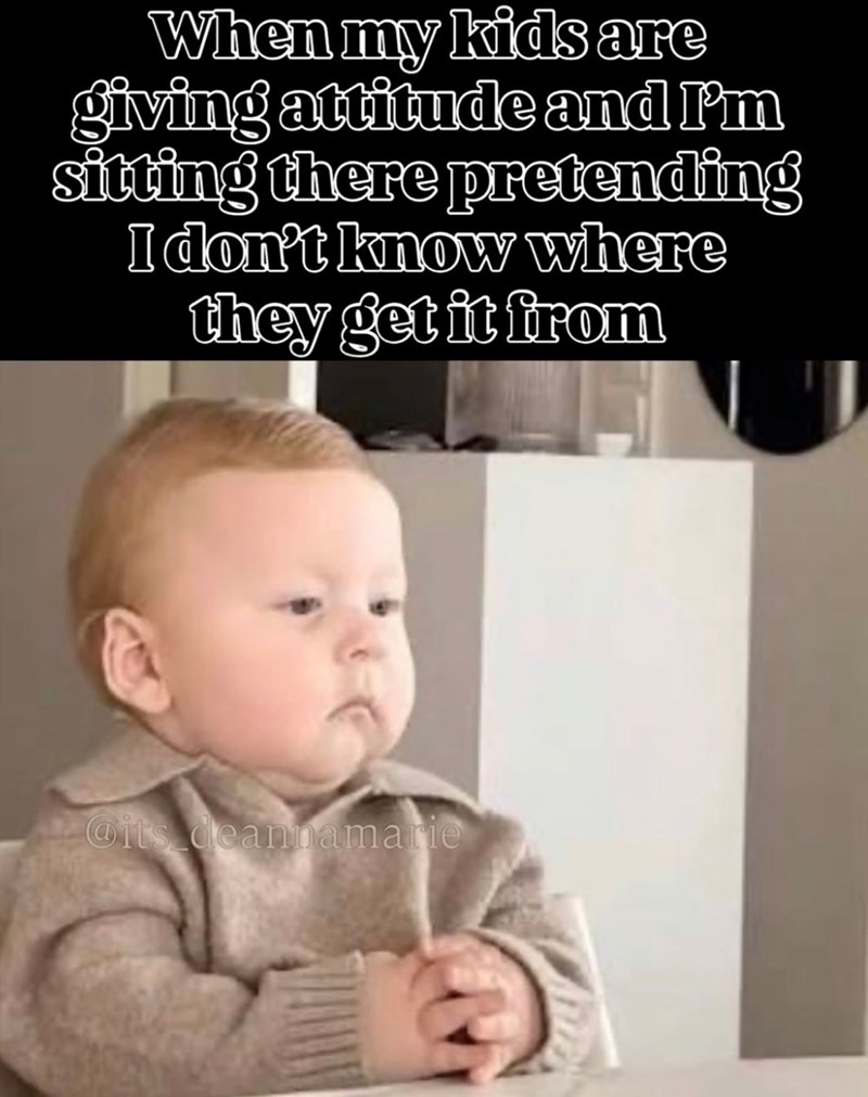 When my kids are giving attitude and I'm sitting there pretending I don't know where they get it from Gits deannamarie