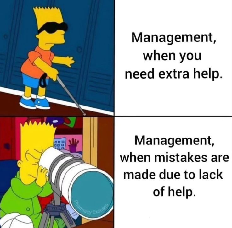 POD ров Management, when you need extra help. Excuses Management, when mistakes are made due to lack of help. Pharmacy