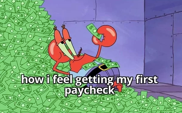 $ $0 $0 how i feel getting my first paycheck $0$