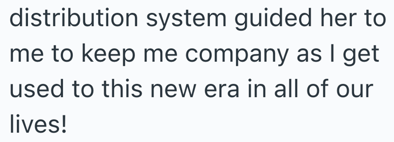distribution system guided her to me to keep me company as I get used to this new era in all of our lives!
