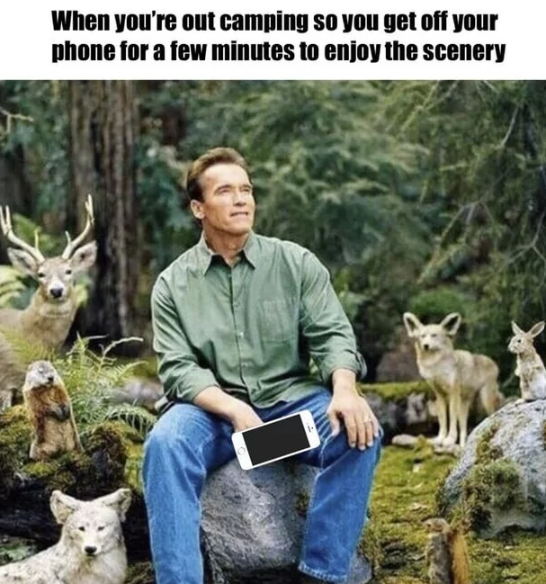 When you're out camping so you get off your phone for a few minutes to enjoy the scenery