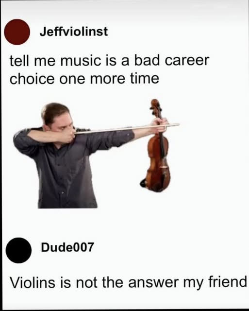 Jeffviolinst tell me music is a bad career choice one more time Dude007 Violins is not the answer my friend