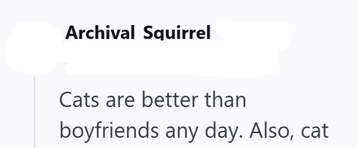 Archival Squirrel Cats are better than boyfriends any day. Also, cat