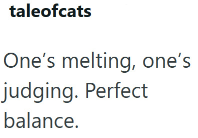 taleofcats One's melting, one's judging. Perfect balance.