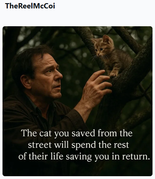 TheReel McCoi The cat you saved from the street will spend the rest of their life saving you in return.