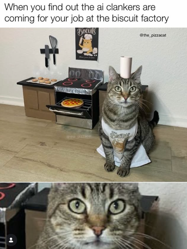 When you find out the ai clankers are coming for your job at the biscuit factory Biscuits @the_pizzacat 00 the pizzacat Biscuk