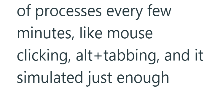 of processes every few minutes, like mouse clicking, alt+tabbing, and it simulated just enough
