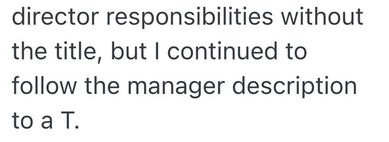 director responsibilities without the title, but I continued to follow the manager description to a T.