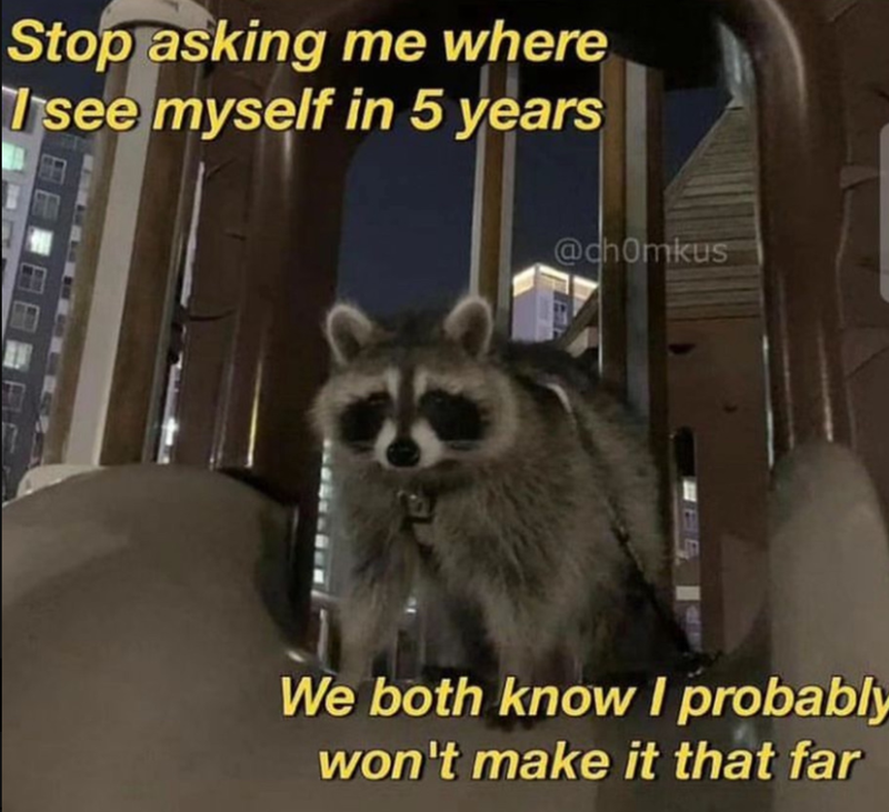 Stop asking me where I see myself in 5 years @chomkus We both know I probably won't make it that far