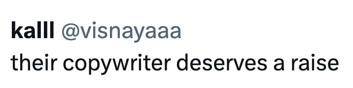 kalll @visnayaaa their copywriter deserves a raise