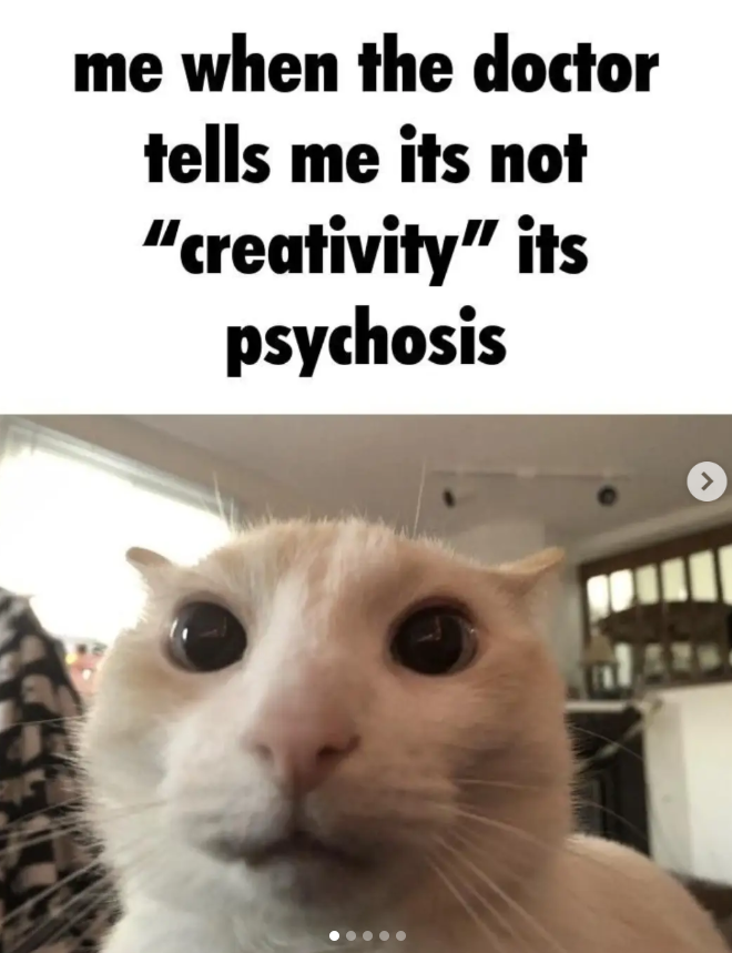 me when the doctor tells me its not "creativity" its psychosis >