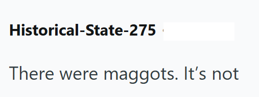 Historical-State-275 There were maggots. It's not