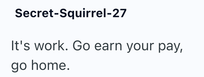 Secret-Squirrel-27 It's work. Go earn your pay, go home.