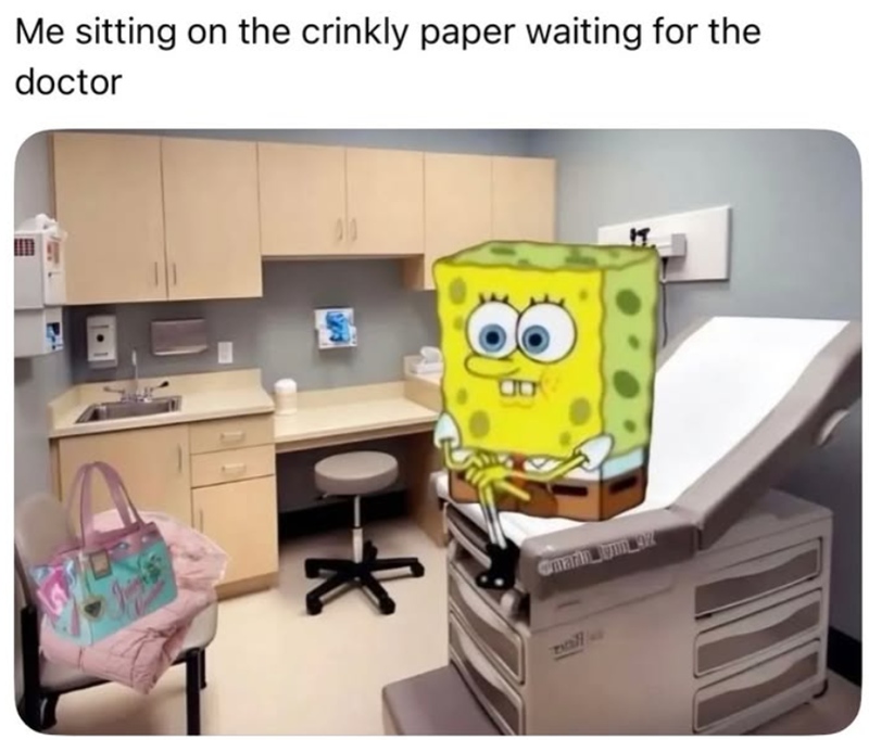 Me sitting on the crinkly paper waiting for the doctor nall