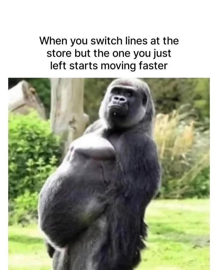 When you switch lines at the store but the one you just left starts moving faster