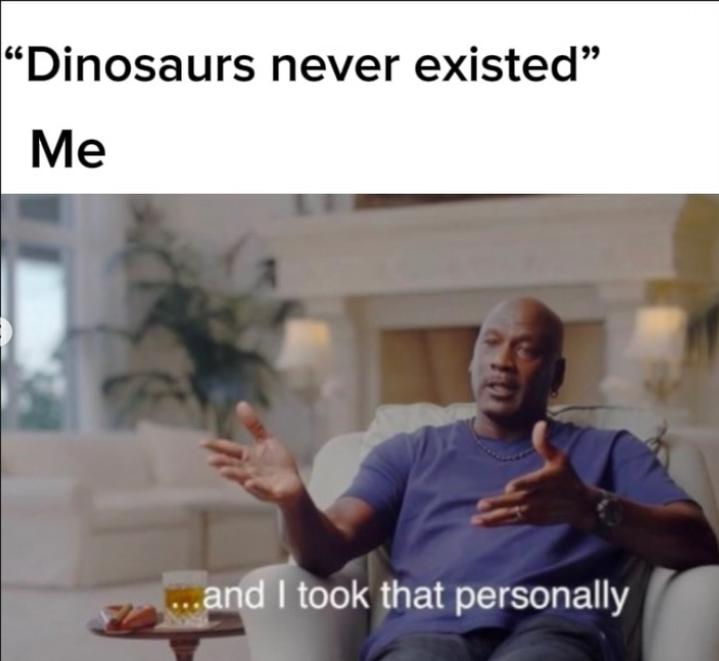 "Dinosaurs never existed" Me ...and I took that personally