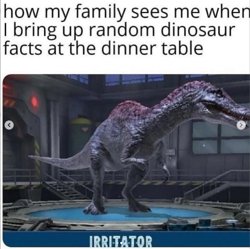 how my family sees me when I bring up random dinosaur facts at the dinner table IRRITATOR