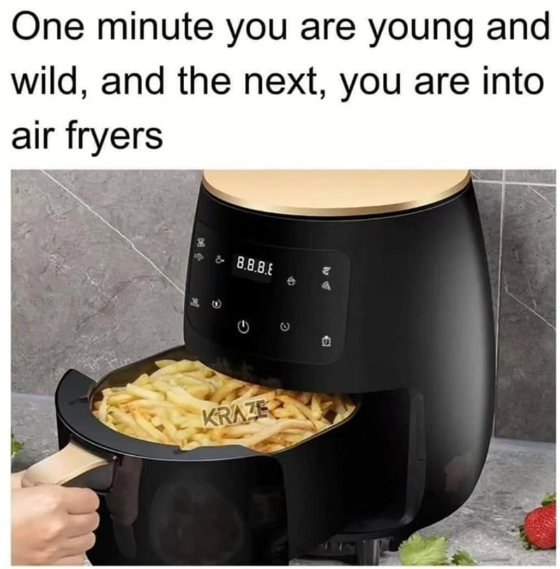 One minute you are young and wild, and the next, you are into air fryers & <>& 8.8.8.8 C KRAZE