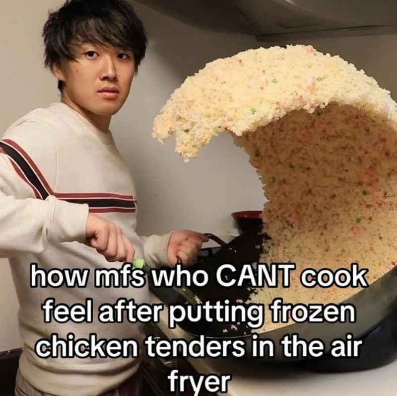 how mfs who CANT cook feel after putting frozen chicken tenders in the air fryer
