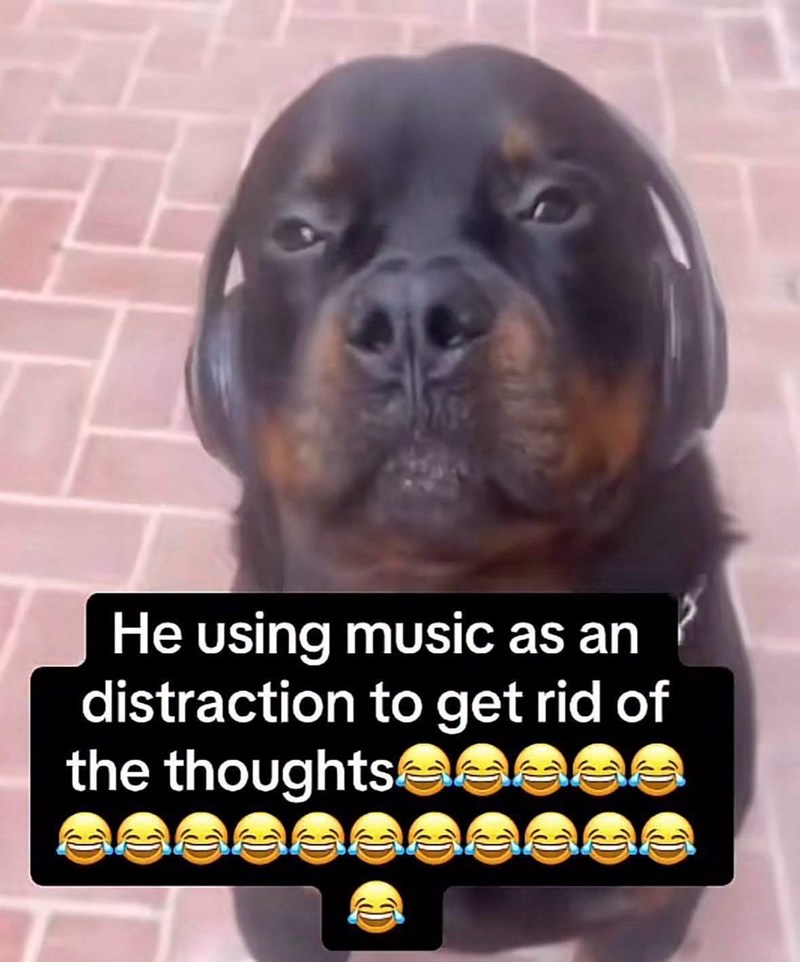 He using music as an distraction to get rid of the thoughts