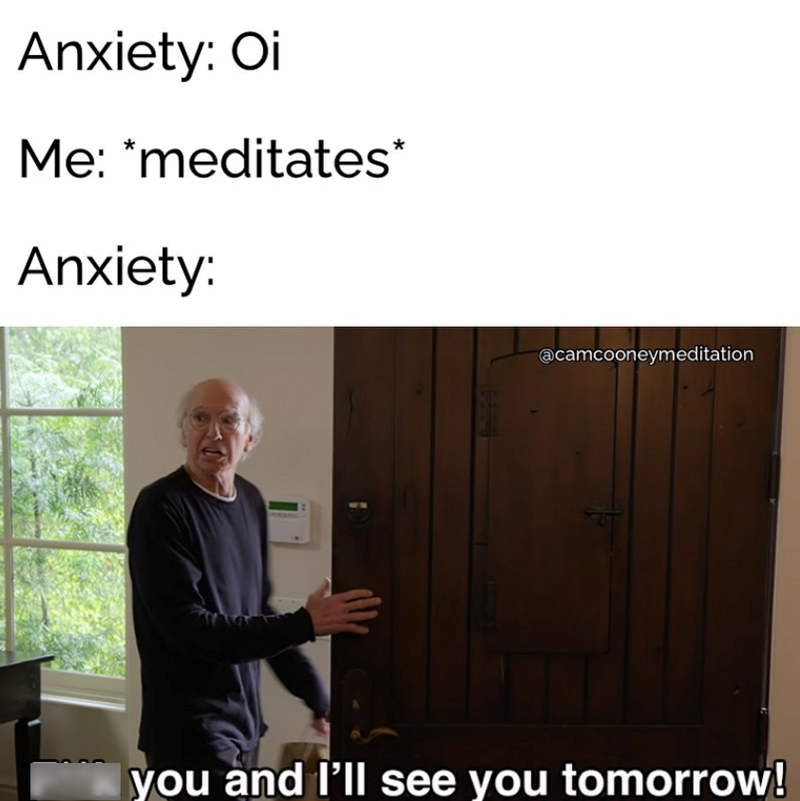 Anxiety: Oi Me: *meditates* Anxiety: @camcooneymeditation you and I'll see you tomorrow!