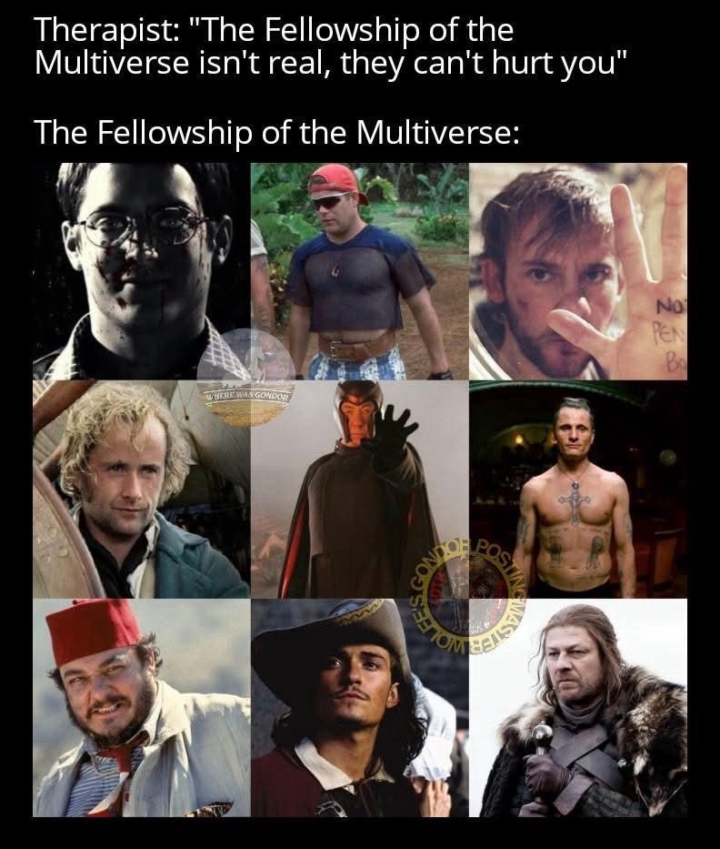 Therapist: "The Fellowship of the Multiverse isn't real, they can't hurt you" The Fellowship of the Multiverse: WHERE WAS GONDOR GONDON No PEN 233 POSTING WASTER