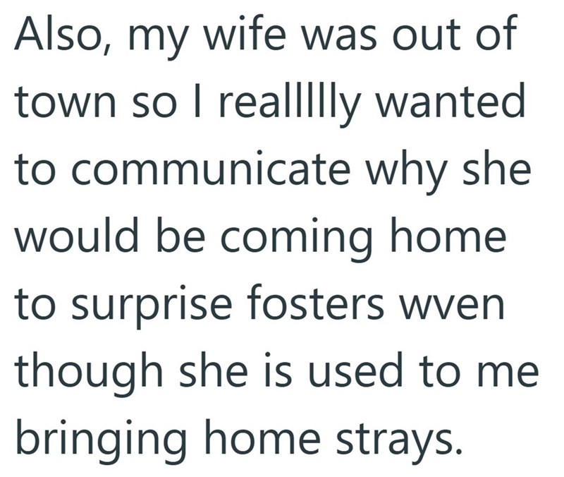 Also, my wife was out of town so I reallllly wanted to communicate why she would be coming home to surprise fosters wven though she is used to me bringing home strays.