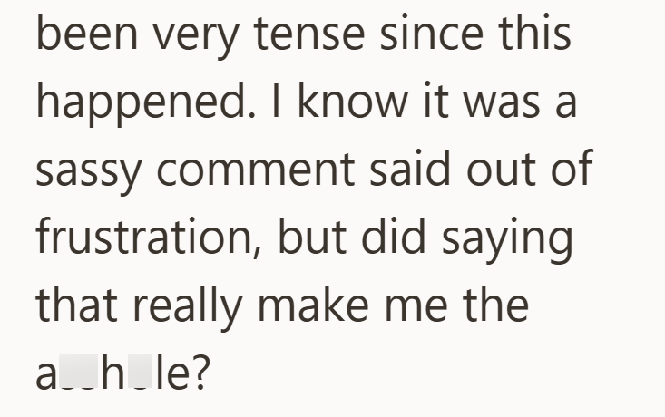 been very tense since this happened. I know it was a sassy comment said out of frustration, but did saying that really make me the a__h_le?
