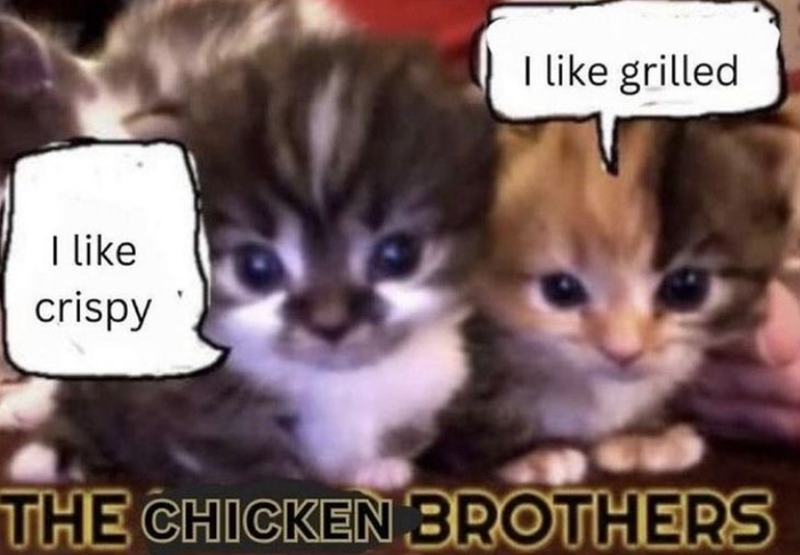I like crispy I like grilled THE CHICKEN BROTHERS