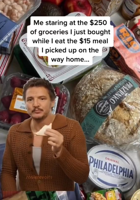RI mare Me staring at the $250 of groceries I just bought while I eat the $15 meal I picked up on the way home... AN 6513 TRAD rosierevolts ORIGINAL PHILADELPHIA
