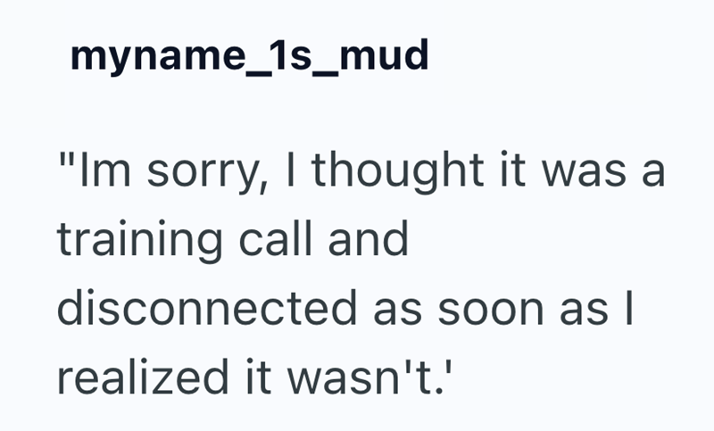 myname_1s_mud "Im sorry, I thought it was a training call and disconnected as soon as I realized it wasn't.'