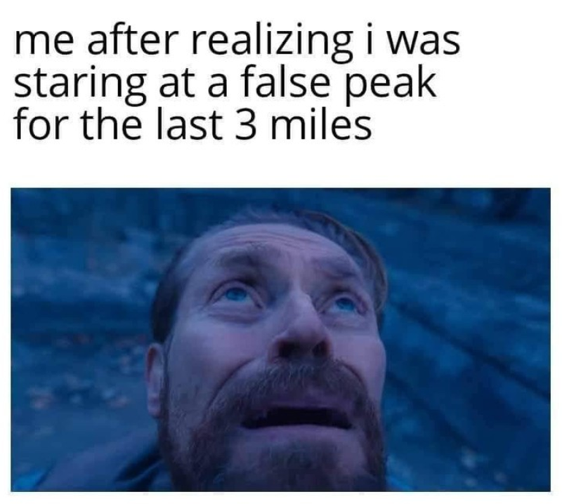 me after realizing i was staring at a false peak for the last 3 miles