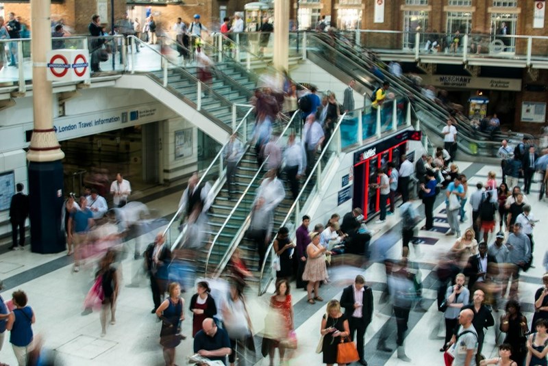 A shopping mall full of people.