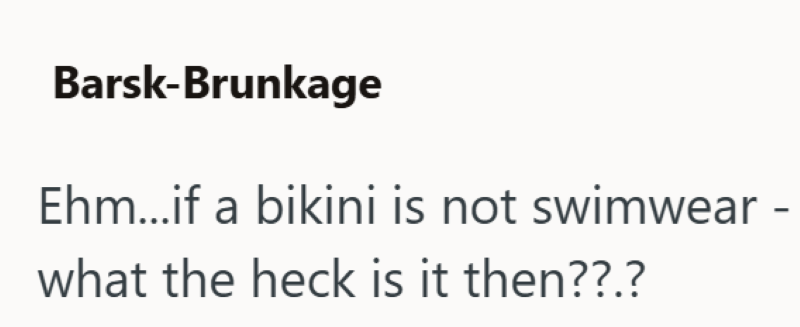 Barsk-Brunkage Ehm...if a bikini is not swimwear - what the heck is it then??.?