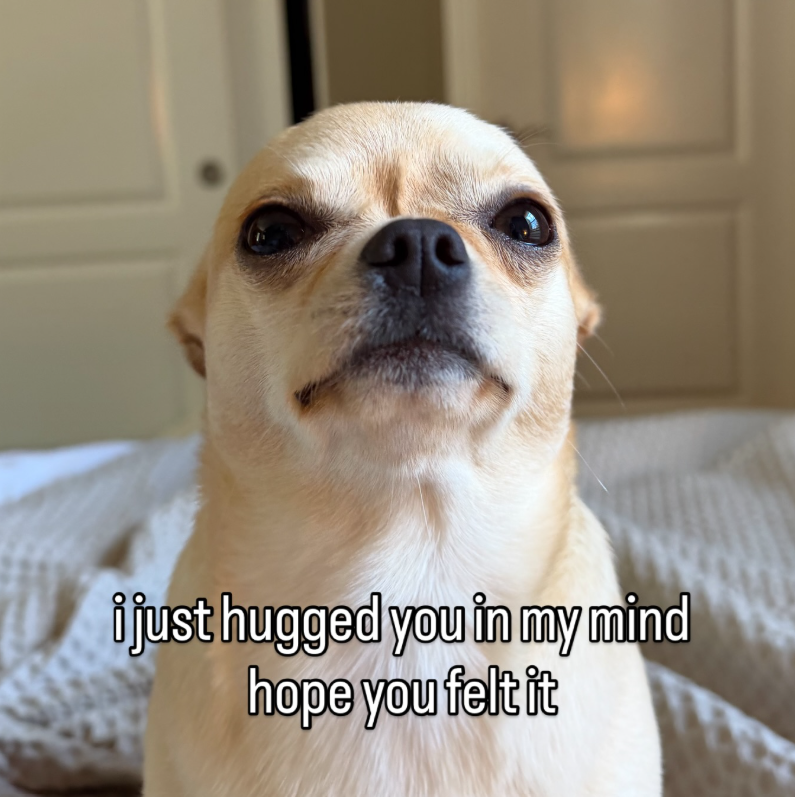 i just hugged you in my mind hope you felt it