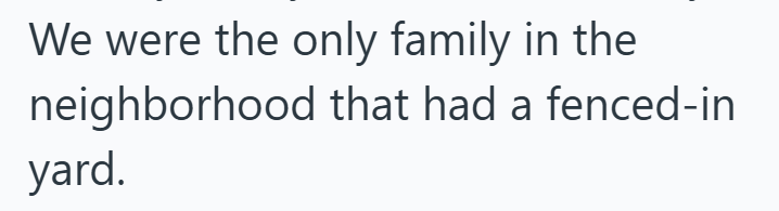 We were the only family in the neighborhood that had a fenced-in yard.