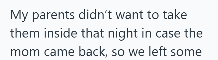 My parents didn't want to take them inside that night in case the mom came back, so we left some