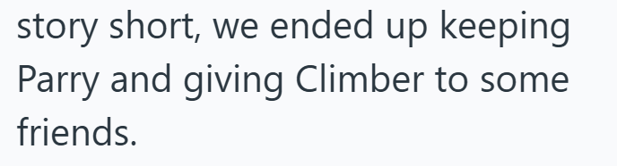 story short, we ended up keeping Parry and giving Climber to some friends.