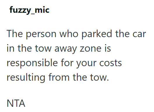 fuzzy_mic The person who parked the car in the tow away zone is responsible for your costs resulting from the tow. ΝΤΑ