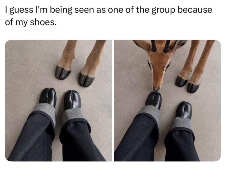 I guess I'm being seen as one of the group because of my shoes.