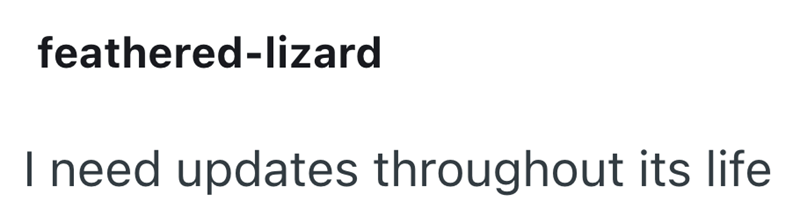 feathered-lizard I need updates throughout its life
