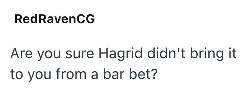 RedRavenCG Are you sure Hagrid didn't bring it to you from a bar bet?