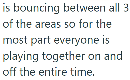 is bouncing between all 3 of the areas so for the most part everyone is playing together on and off the entire time.