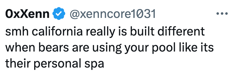 OxXenn @xenncore1031 smh california really is built different when bears are using your pool like its their personal spa