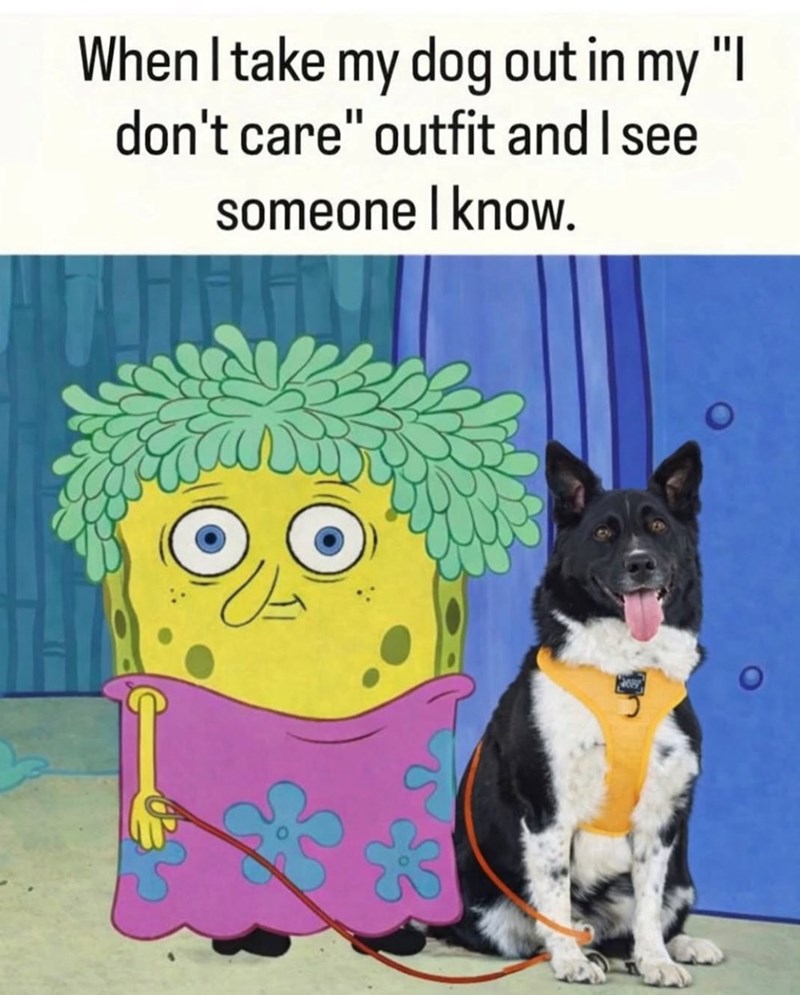 When I take my dog out in my "I don't care" outfit and I see someone I know.